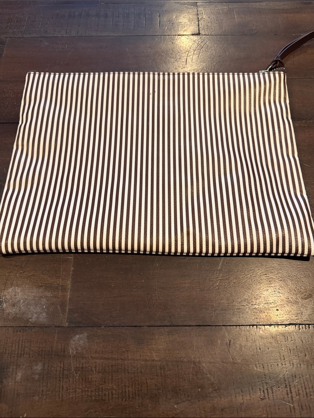 henri bendel Brown and White Striped "#bendelgirl" Cosmetic Pouch - Picture 3 of 8